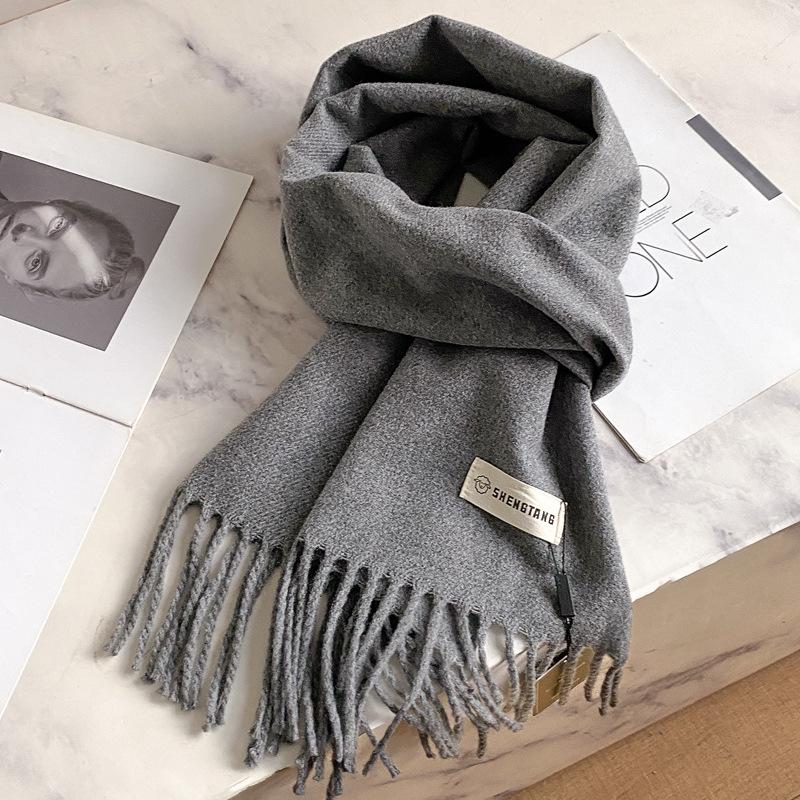 2025 Winter Wollschal für Damen Langer Warmer Kaschmirschal Hijab Einfaches Damen Schal Wickeltuch Weibliches Pashmina Bandana Kopftücher Neu