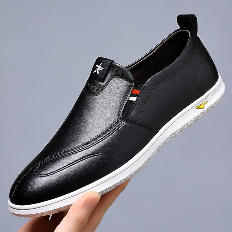 Men's Shoes Spring New Breathable White One-pedal Doudou Shoes Men's Casual Leather Shoes Leather Soft-soled Non-slip Shoes