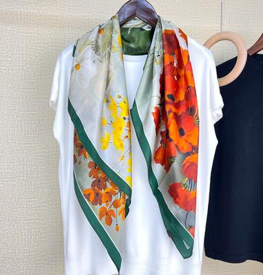 Oil Painting Style! Silk Scarf Women'S Spring Summer Versatile 90Cm Large Square Scarf Decorative Mulberry Silk Silk Scarf Shawl