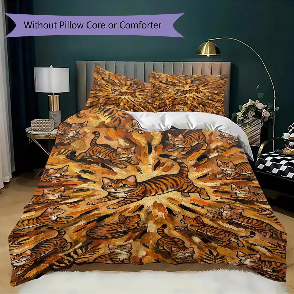 Cute kitten Pattern Bedding uilt Set uilt Cover Pillowcase Home Decoration Birthday Gift (1 * duvet cover + 2 * pillowcase without core)
