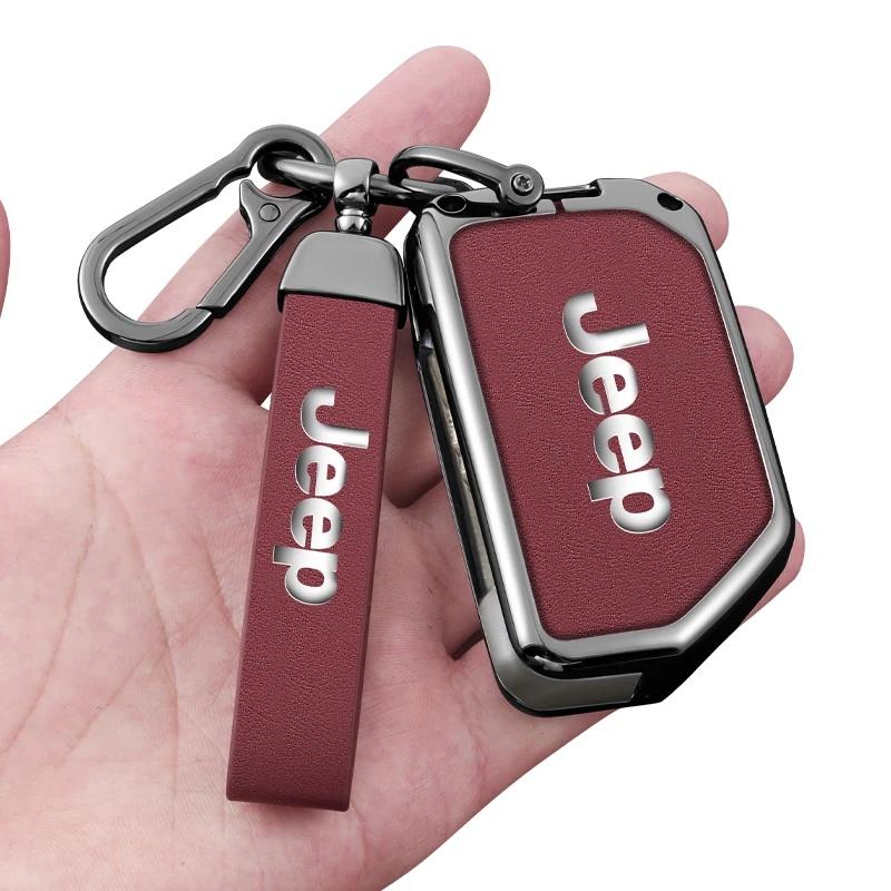 2/3/4 Buttons Flip Key Case for Jeep Compass Renegade Cherokee Metal Leather Car Key Fob Cover with Keychain Auto Accessories