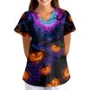 Women's Halloween Print Costume V-Neck Short Sleeve Loose Fit with Pockets