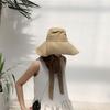 Cappello a Secchiello in Cotone e Lino da Donna Casual Monocolore con Fascia a Falda Larga Visiera Parasole Leggero Estivo Protezione UV Cappello da Spiaggia