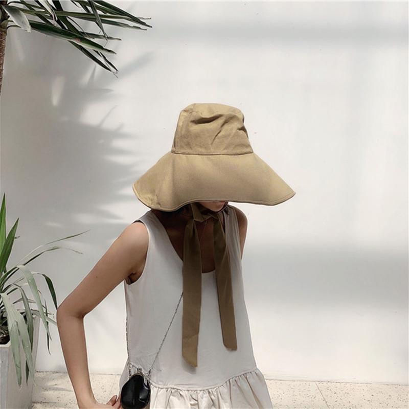 Cappello a Secchiello in Cotone e Lino da Donna Casual Monocolore con Fascia a Falda Larga Visiera Parasole Leggero Estivo Protezione UV Cappello da Spiaggia