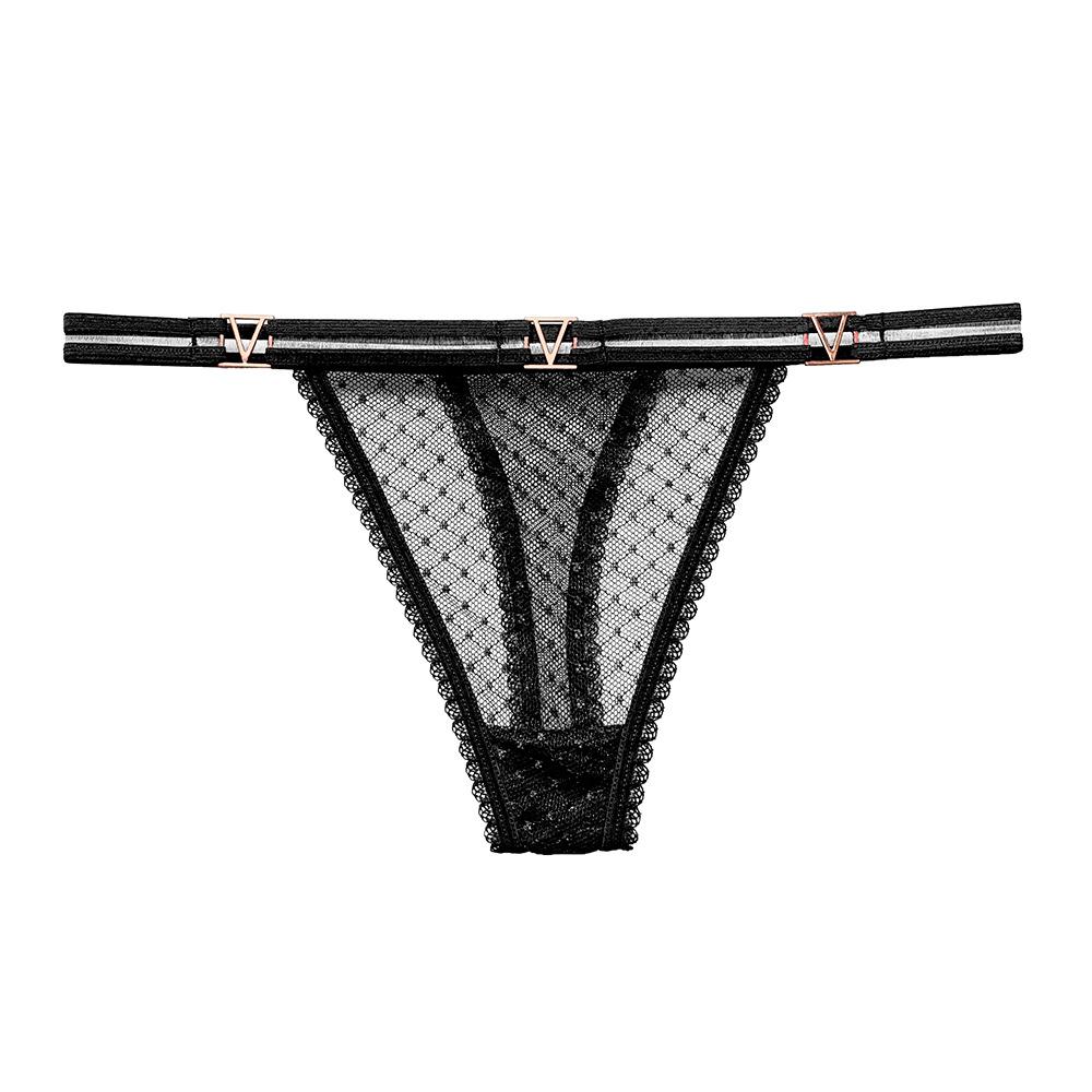 Light European Style Metal Design Sense Spice Girl Thong Thin Sexy Polka Dot Lace Hollow Strip Seduction Underwear Women