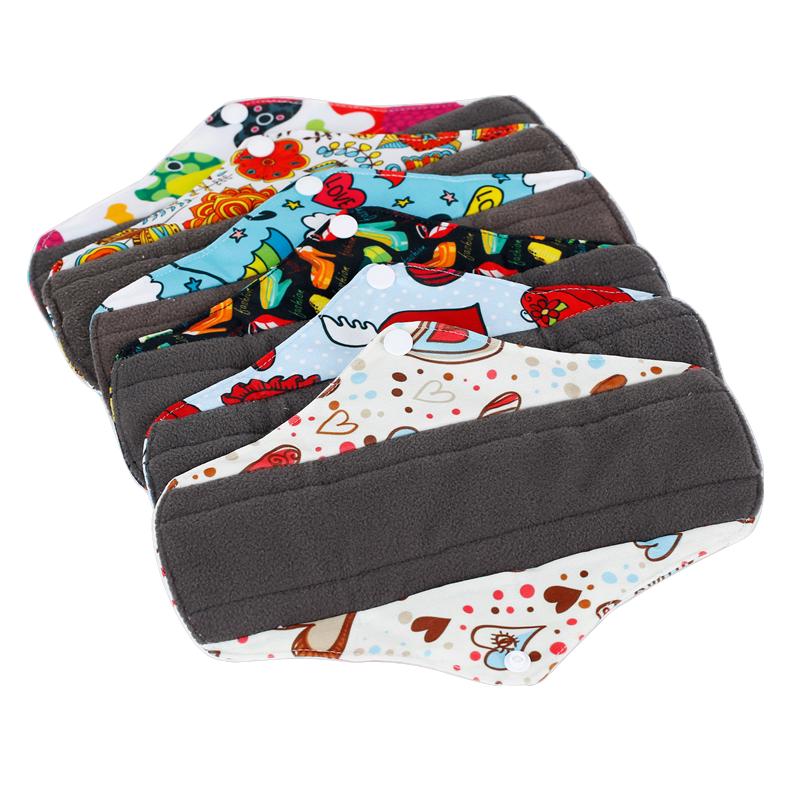 10Pcs Reusable Waterproof Regular FlowBamboo Charcoal Menstrualanitary Cloth Pads