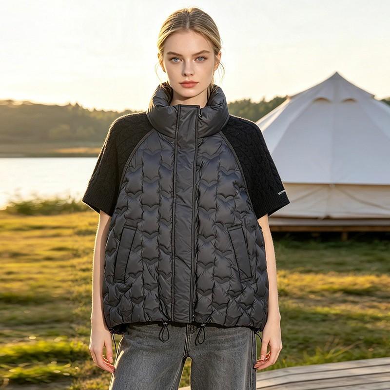 Womens Oversized Quilted Vest With Knit