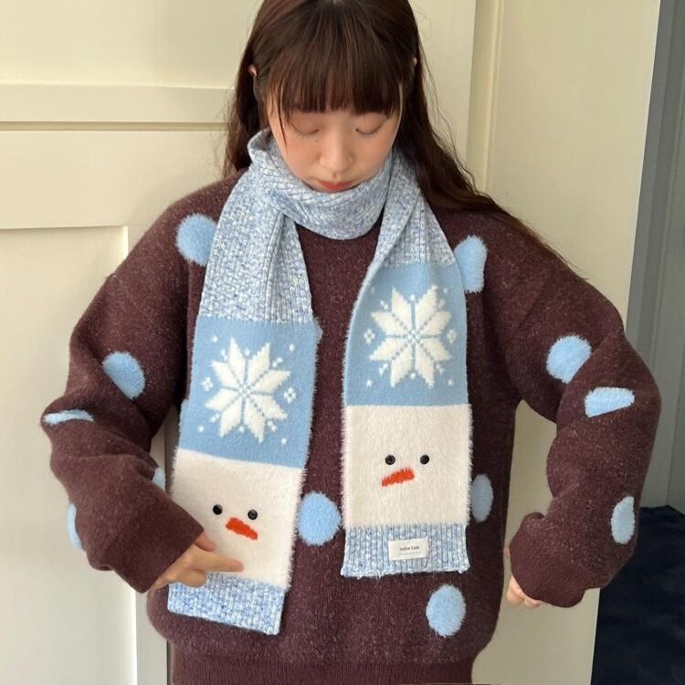 Cute Snowman Scarf Warm Knitted Scarf for Autumn and Winter