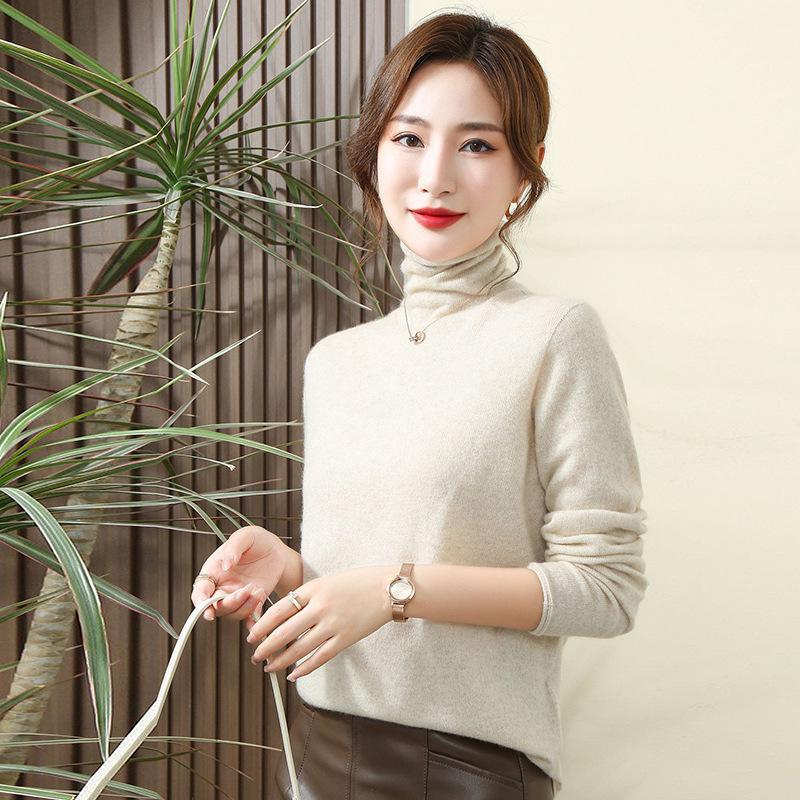 

2024 Women s High-Neck Pure Baby Cashmere Sweater - Solid Color Knit Pullover 2XL