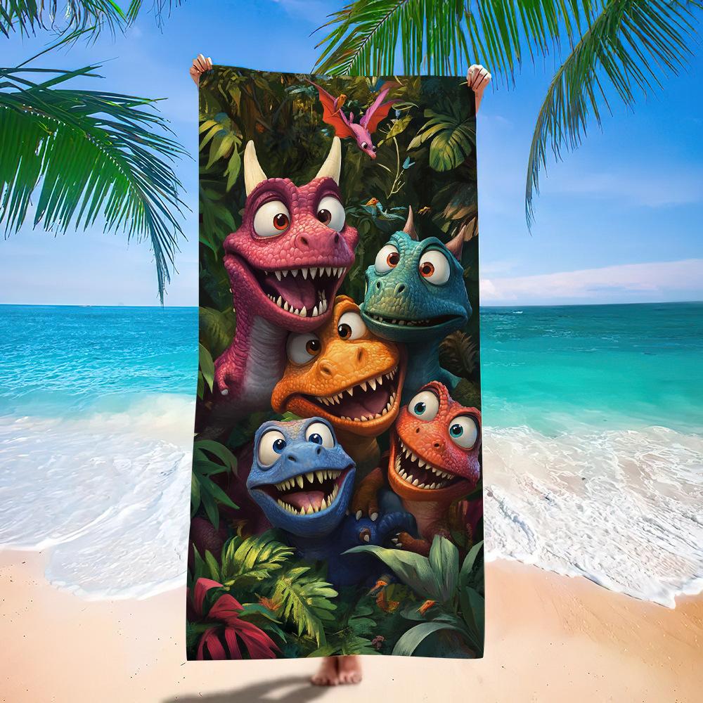 Asciugamano da Spiaggia Cartone Animato Piccolo Dinosauro Europeo e Americano Fabbrica di Stampa Digitale Asciugamano da Bagno Stampa Giocattoli Microfibra Bambini