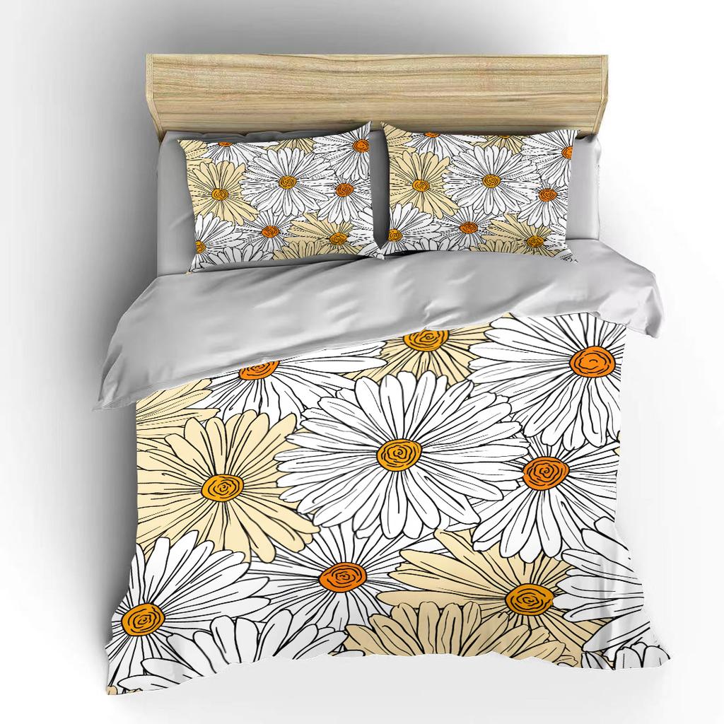 Hand-drawn daisy pattern illustration Print Soft Comfortable Duvet Cover Bedding Set Included 1*Duvet Cover 2*Pillowcases