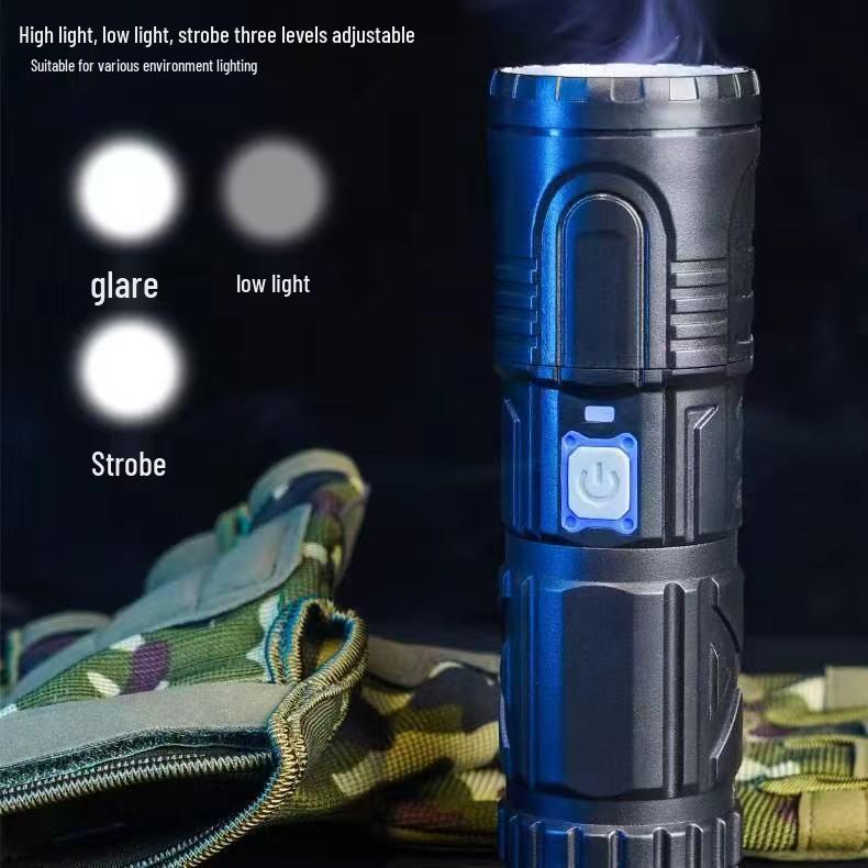 USB Rechargeable High-Power LED Flashlight - Super Bright, Self-Defense, Outdoor, Hiking, Patrol, White Laser Light