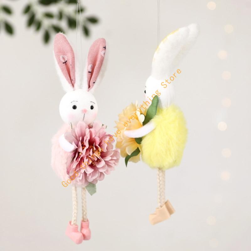 Easter Rabbit Hanging Ornament Bright Polyester Plastic Decors for Festival Indoor Outdoors Reusable 55KF