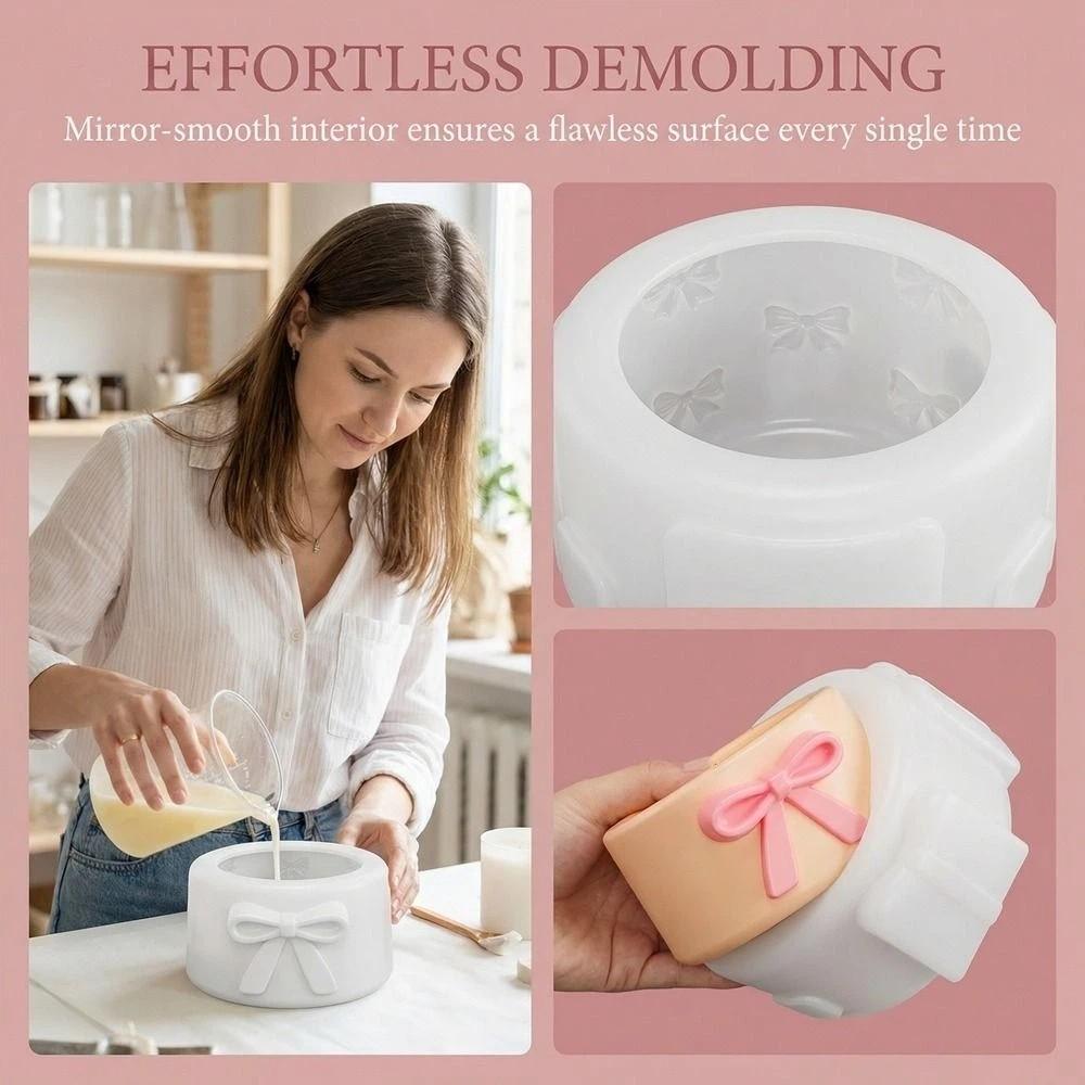 Bow Pattern Candle Cup Mold Silicone Plaster Storage Box Mold Aromatherapy Cup Mold  Gift Making