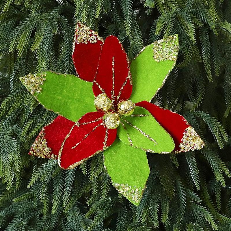 New Plush Christmas Flower Ornaments - Fake Blossoms for Tree and Scene Decor