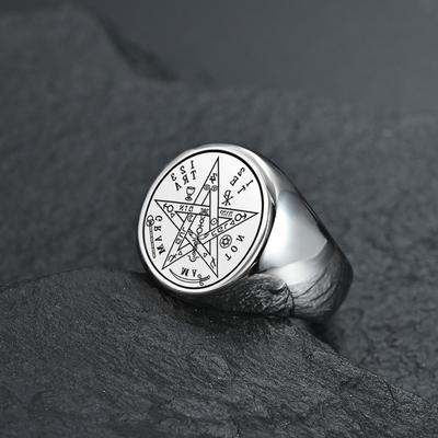 Joodse Tetragrammaton Hebreeuwse Pentagram Ringen Roestvrij Staal Pentakel Ring voor Mannen Hekserij Kracht Bescherming Amulet Sieraden