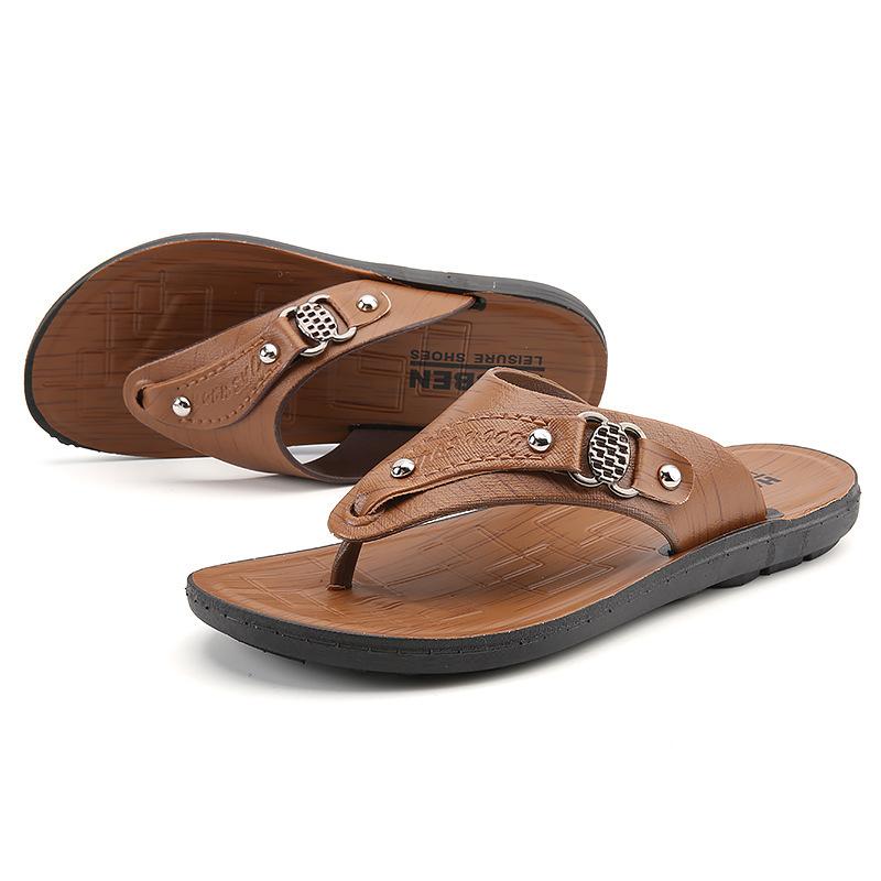 Summer New Men's Flip-flops Hollow Breathable Outdoor Beach Shoes Non-slip Soft-soled Cool Slippers Men's Shoes 878