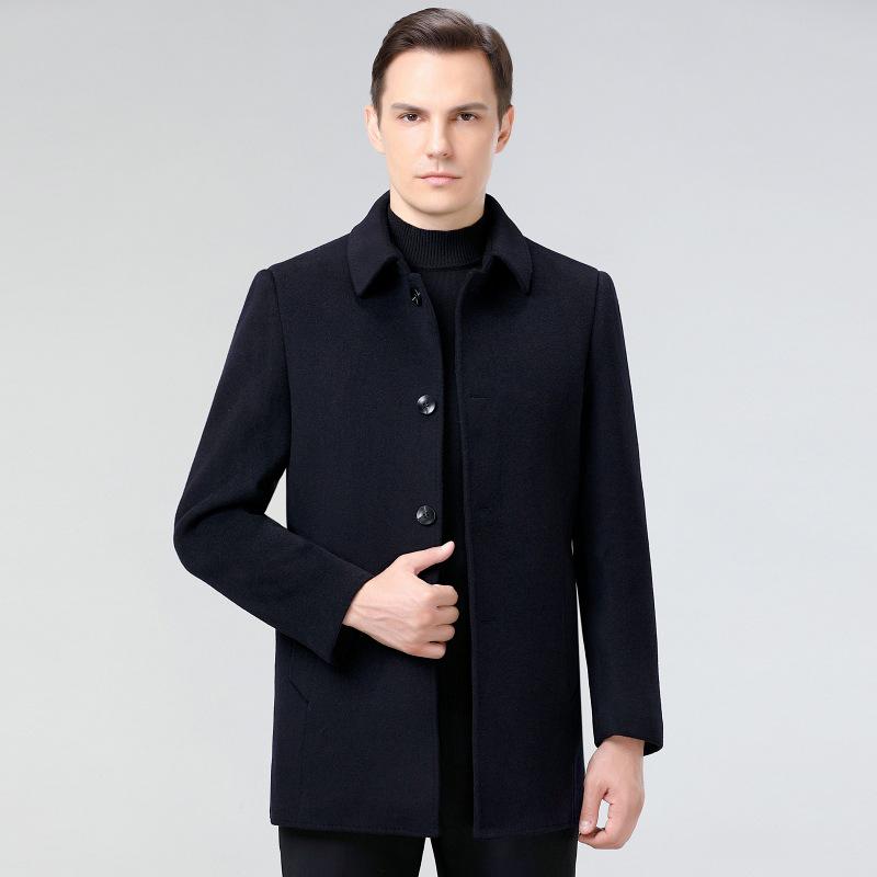 Men's Cashmere Winter Coat with Detachable Down Liner - Thick Wool Double-Faced Cloth for Business Casual.