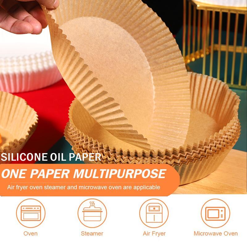 100 PCS Air Fryer Lined Disposable Paper Lined Natural Non-porous Round Baking Paper Non-stick Waterproof Greaseproof Paper