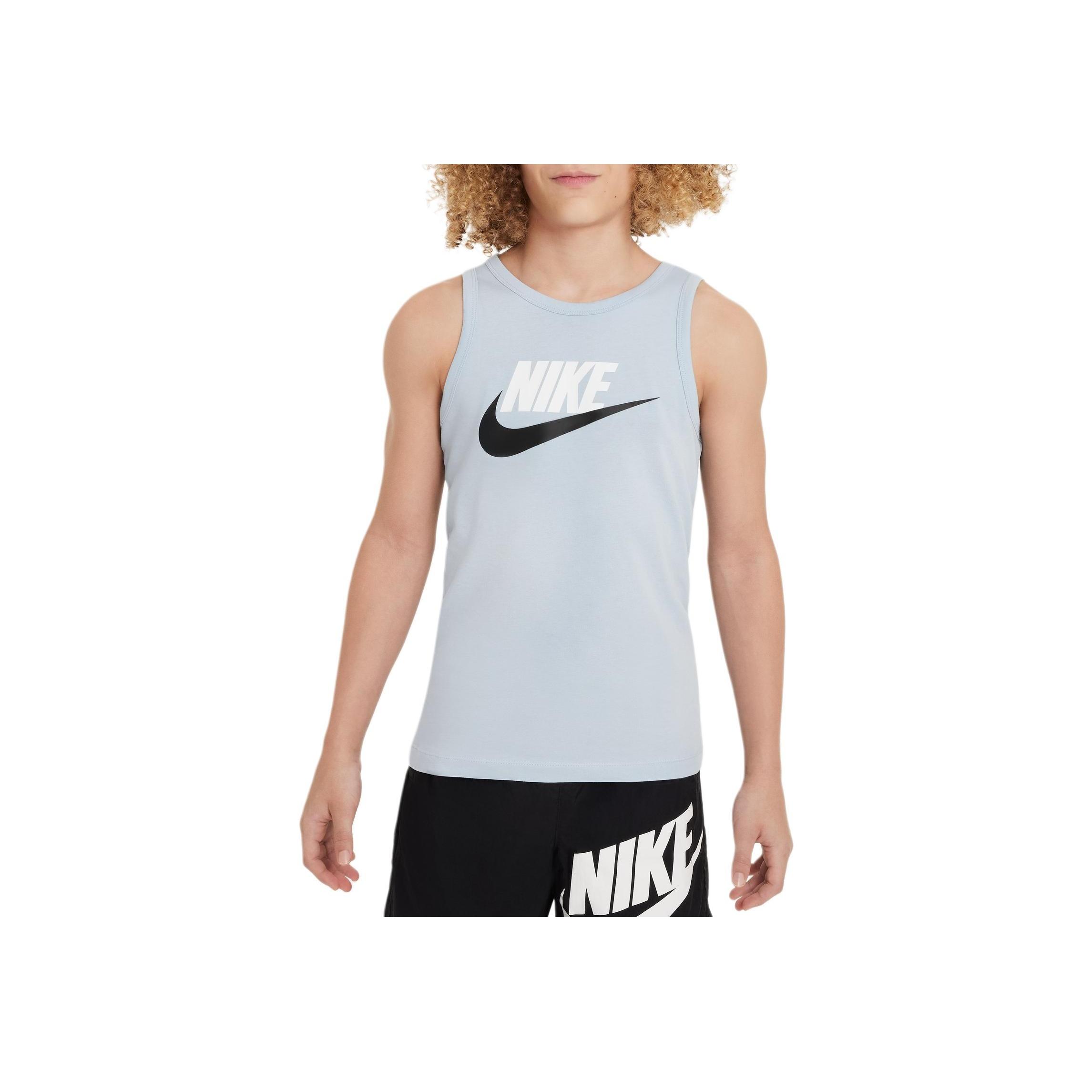 

Nike Sportswear Essentials Logo Print Crew Neck Sleeveless Soft Comfortable Casual Sports Kids Tops Light-Army-Blue FV5325-440 L