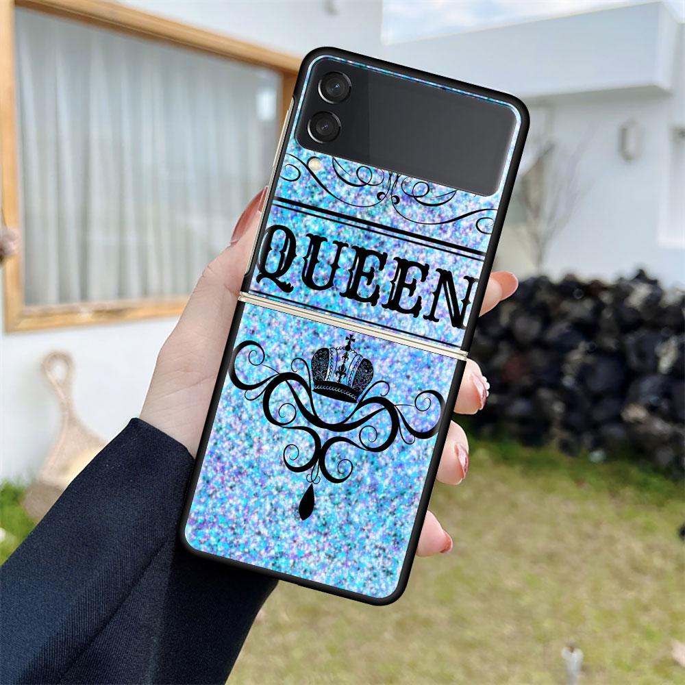 Luxusní pouzdro pro Samsung Galaxy Z Flip 4 3 5G černé PC pevné pouzdro na telefon módní zadní kryt ZFlip Funda princezna máma královna skořápka