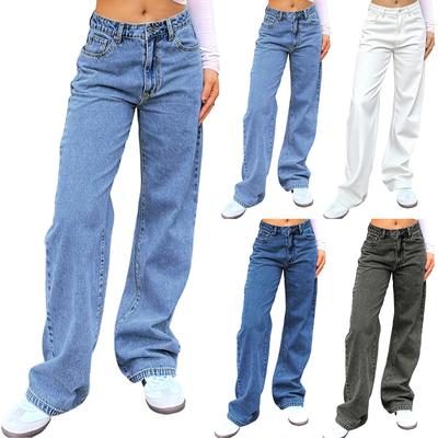 Women's High Waist Washed Women's Jeans Fashionable Versatile Straight Leg Pants