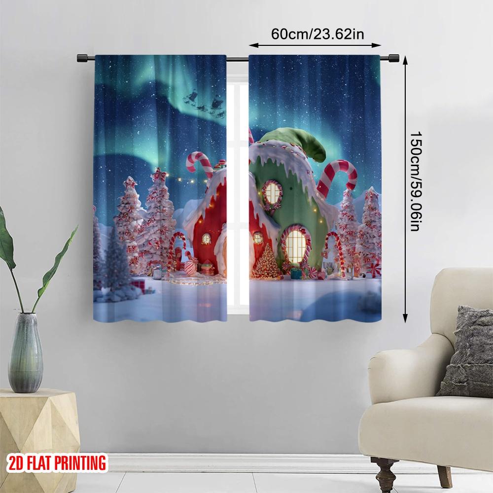 2pcs,2D Plane Printing Curtain Popular Christmas Red Truck Durable 100% Polyester Fabric (without Rod) Art Deco Festive for