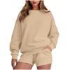 Women's Fashion Sportswear Casual Long-Sleeved Pullover Sweatshirt Drawstring Shorts Set