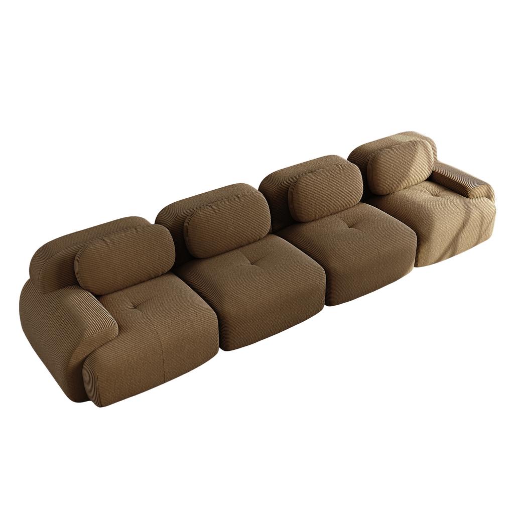 4-Seater Sofa Soft Corduroy, Frameless, 32D High-Elastic Padding, Pet-Friendly, Vacuum-Packed, Combinable, No Assembly for Bedroom and Office, Brown