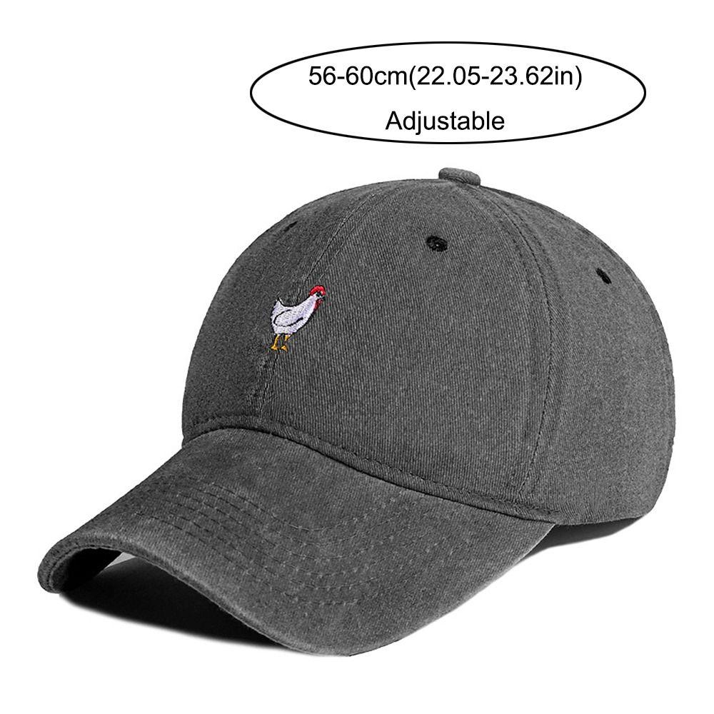 Chicken Patterned Embroidery Baseball Cap Washed Cotton Visor Peaked Cap Cartoon Adjustable Sunscreen Hats
