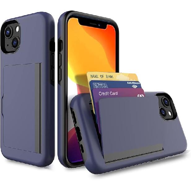 for iPhone 13 Mini Case with Card Holder,Credit Card Slot Protective Wallet Case - Grey