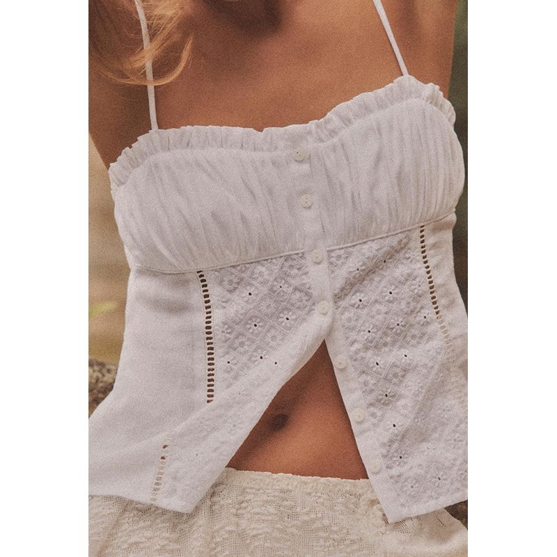 Summer New Product Women's Clothes American Ins Style White Embroider Straight Collar Camisole Cotton Tops 4770307