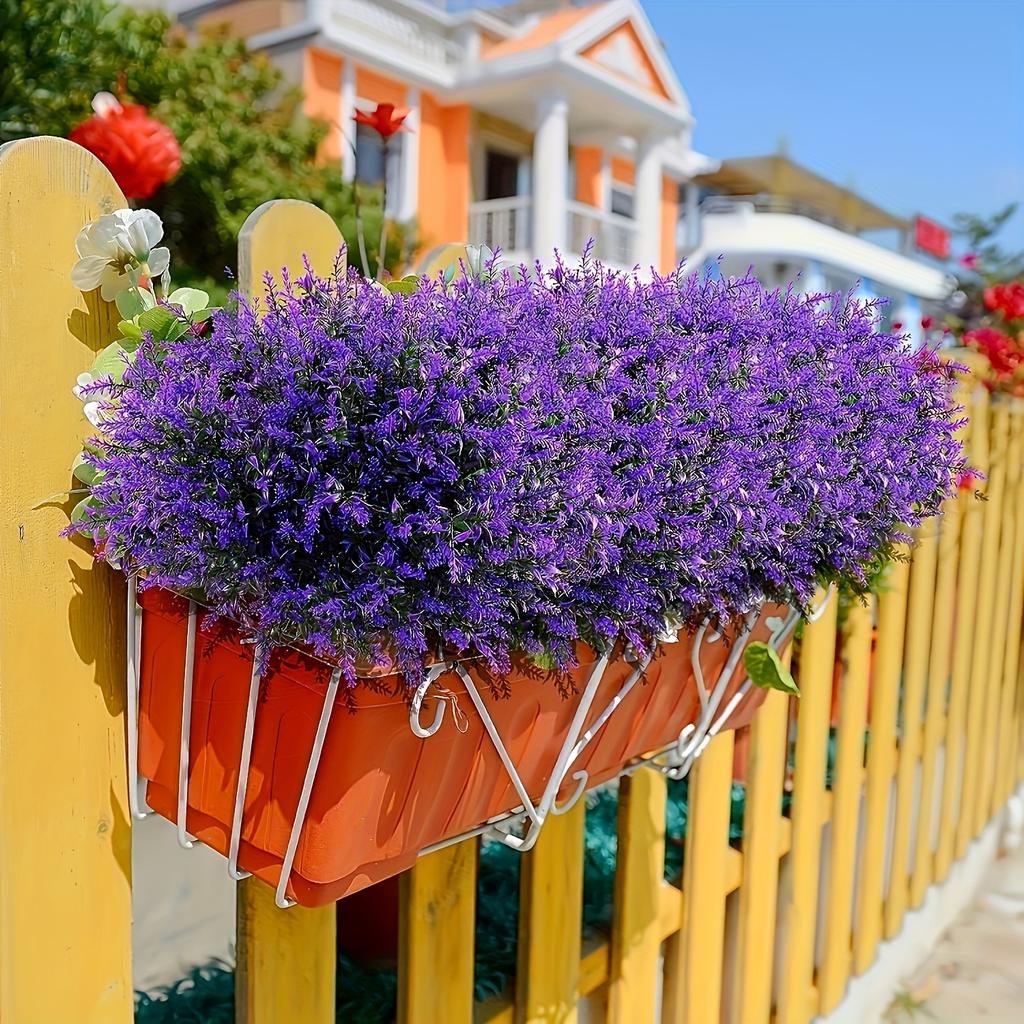 10 Bundles of Artificial Lavender Flowers, UV Resistant Fake Outdoor Plants, Perfect for Spring and Summer Garden Yard Decor, Home Room Decor