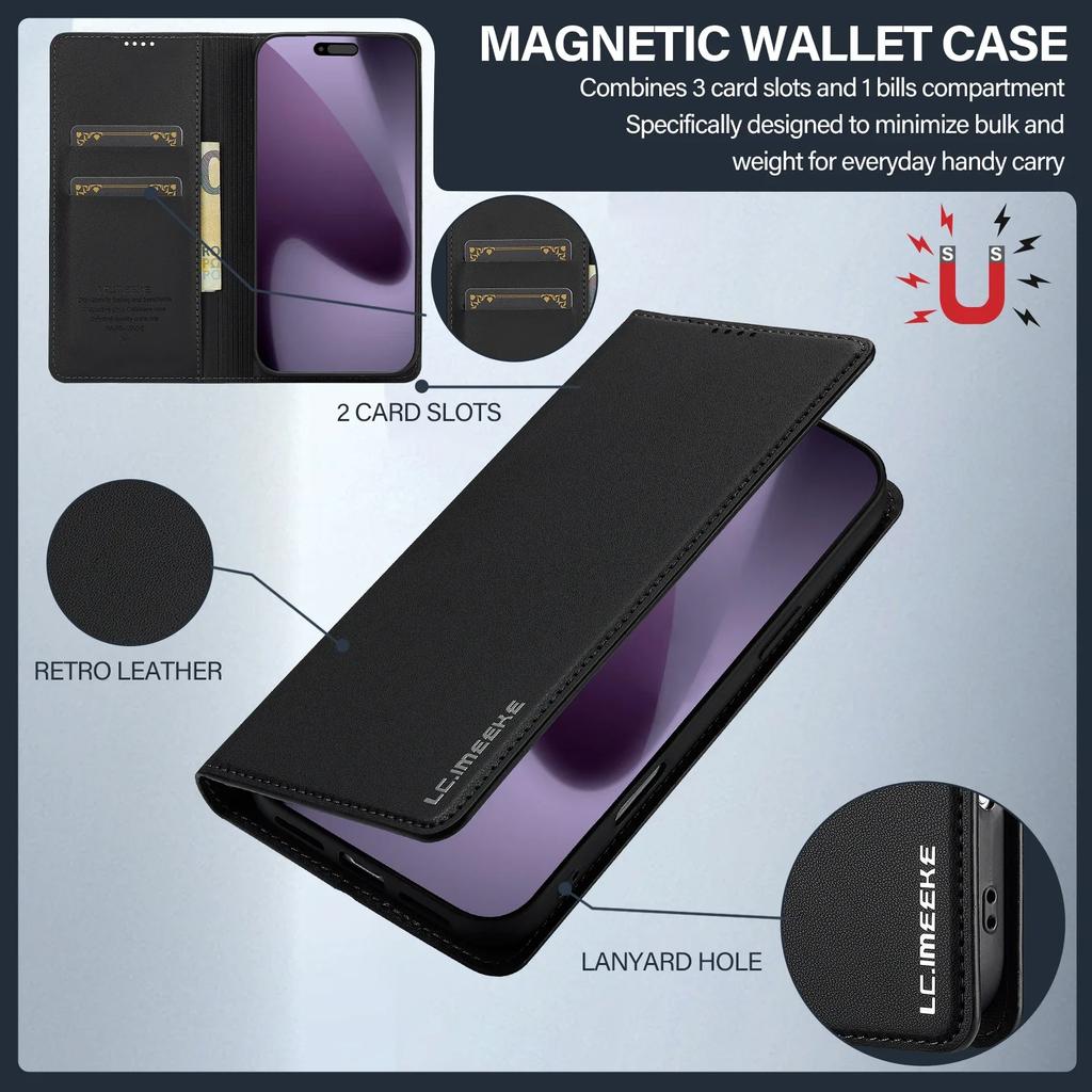 Custodia Ultra Sottile a Libro in Pelle per IPhone 17 Pro Max Air 16 15 14 13 12 11 Pro Max Plus Portafoglio Portacarte Magnetico Copri Telefono