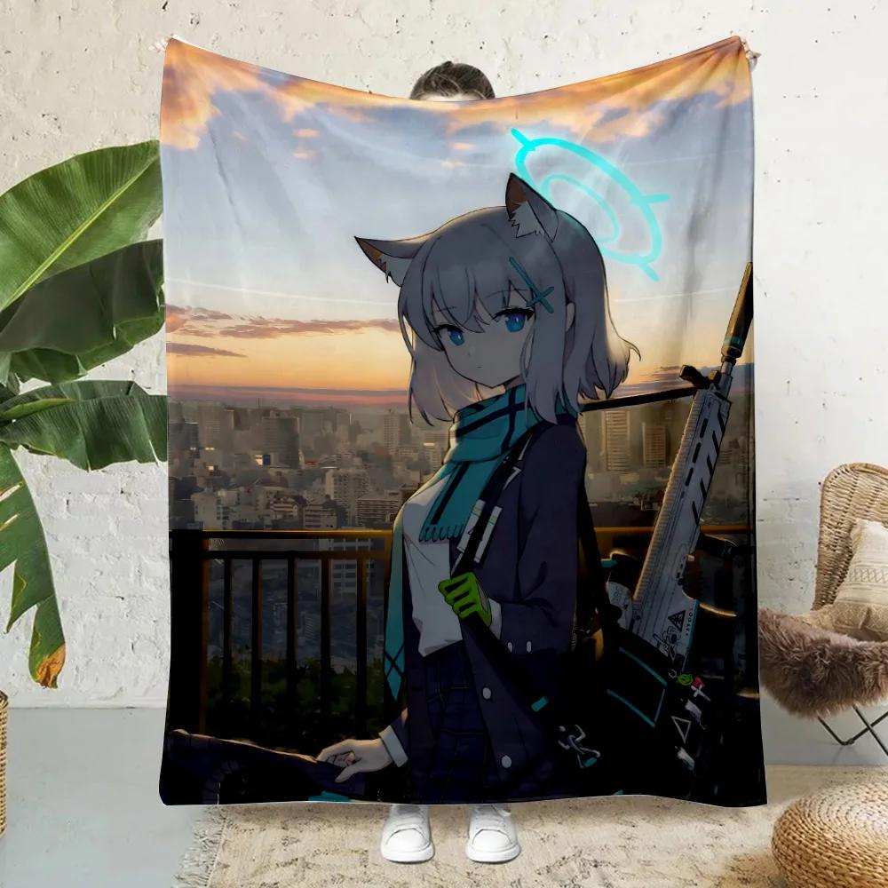 New Anime Girl Shiroko Blue Archive Printed Picnic Blankets Warm Blanket Soft and Comfortable Blanket Home Travel Birthday Gift