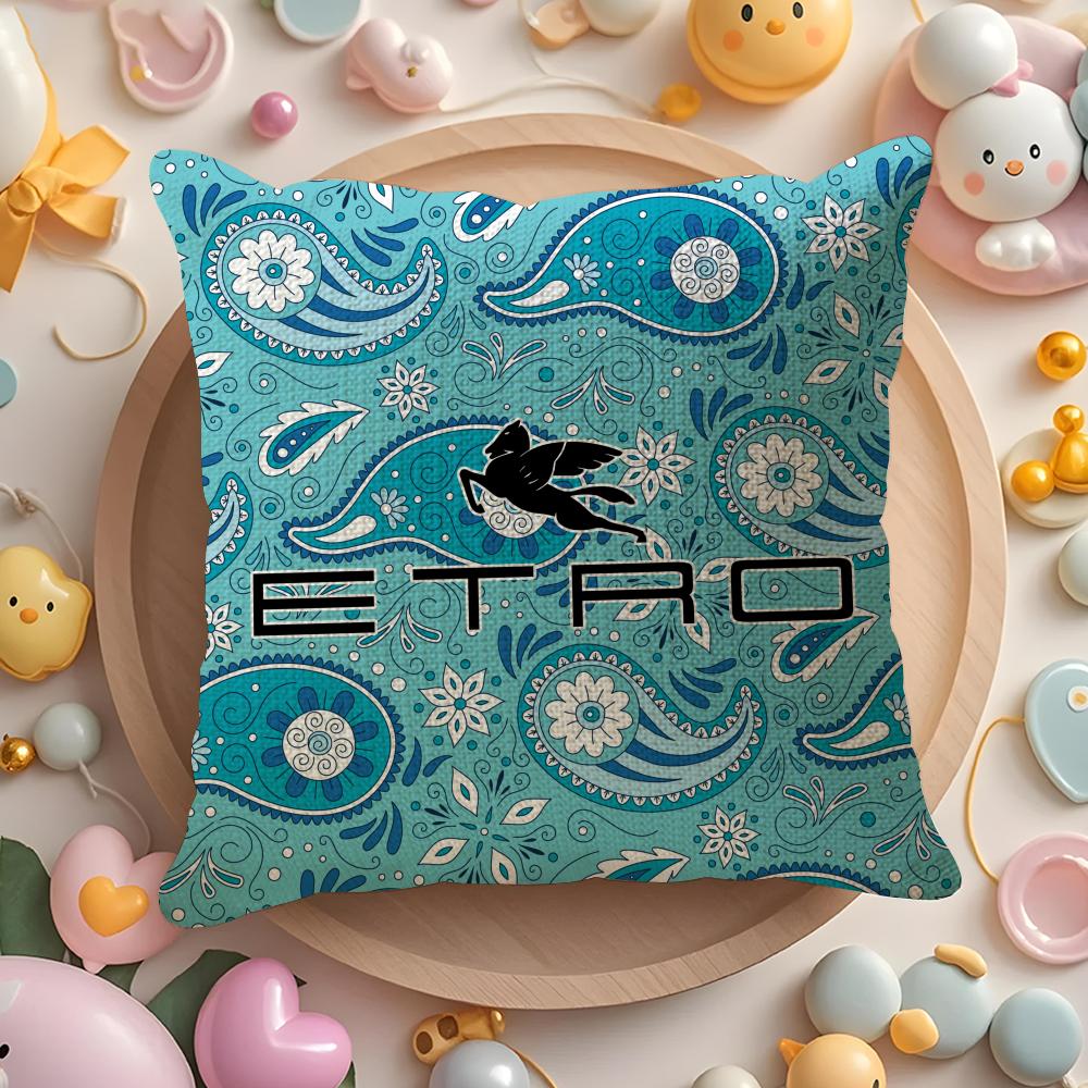 Classic Design E-Etro Cushion Cover Linen Organic Fabric Double-Sided Printing Breathable Pillow Case Sofa Home Decor Gift