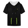 Men's Summer Shirt Zipper Pocket Short Sleeve Hooded Sweatshirt Men's Sports Large Size Casual Sweatshirt