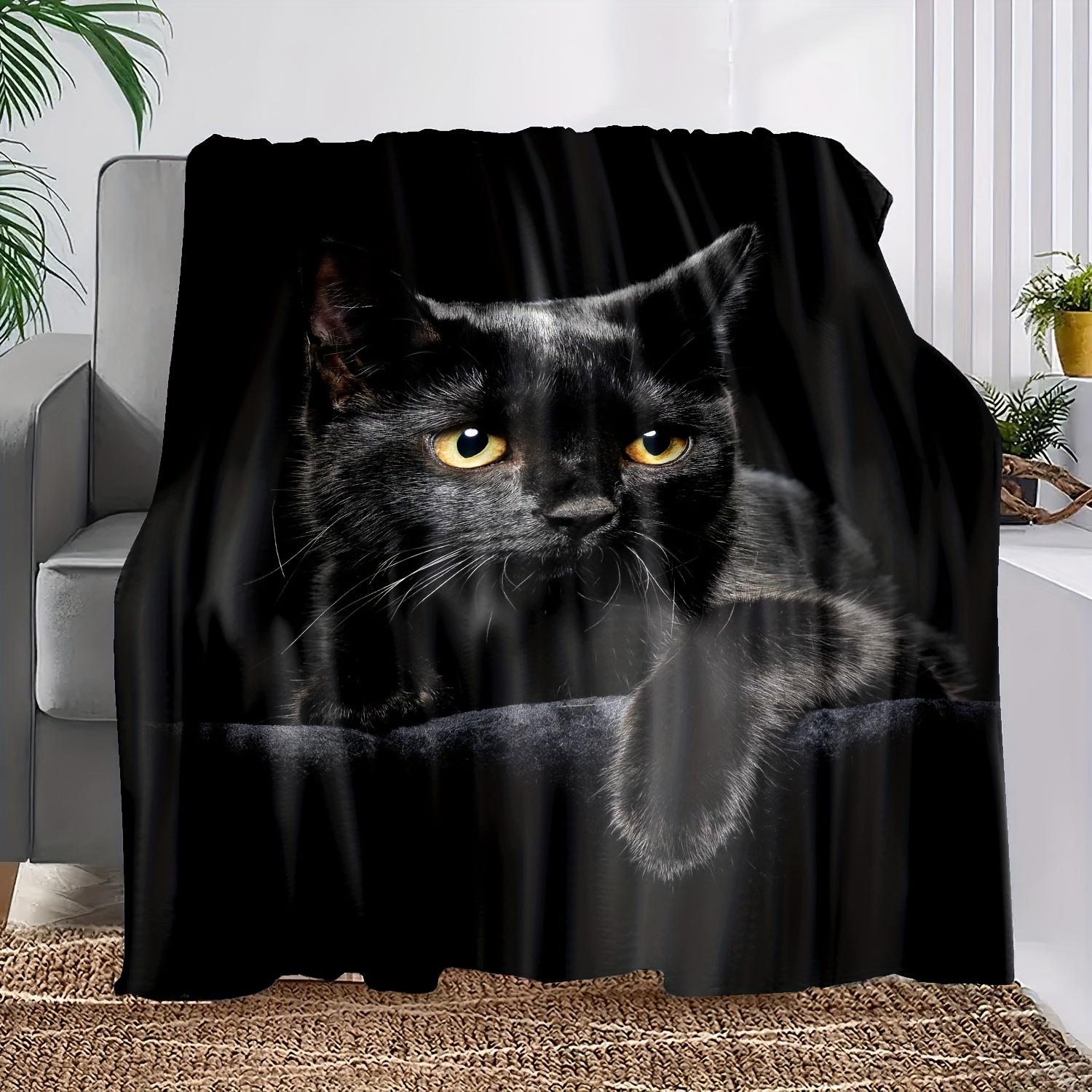 

Black Cat Print Flannel Blanket Soft Warm Throw for Couch Sofa Office Bed Camping Traveling Cozy Nap Blanket 30x40in