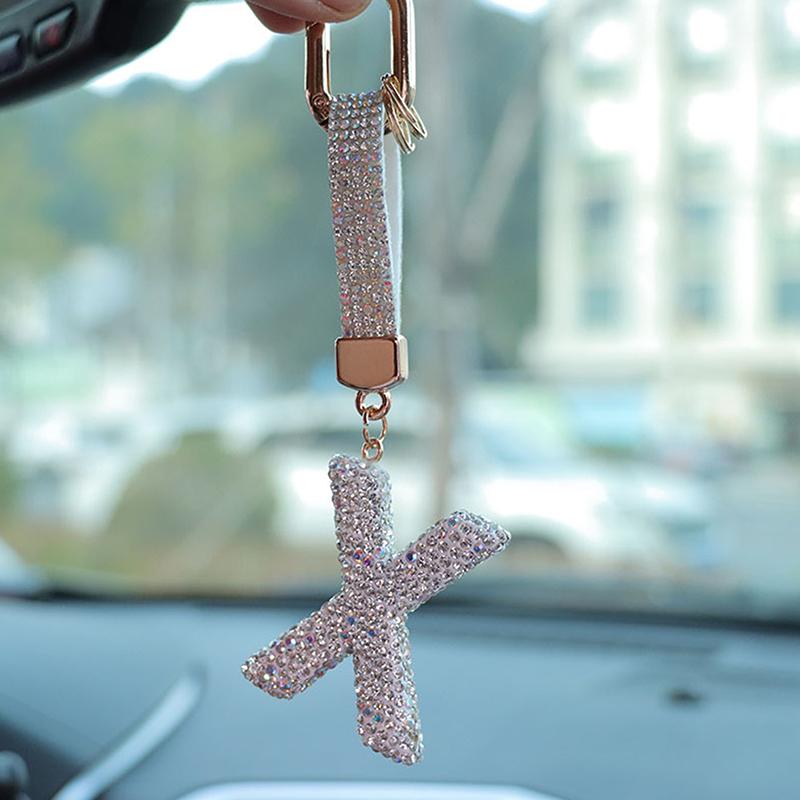Fashion Sparkling Rhinestone Alphabet Keychain Cute Letter Charm Key Ring Exquisite Backpack Decoration Accessories Gifts