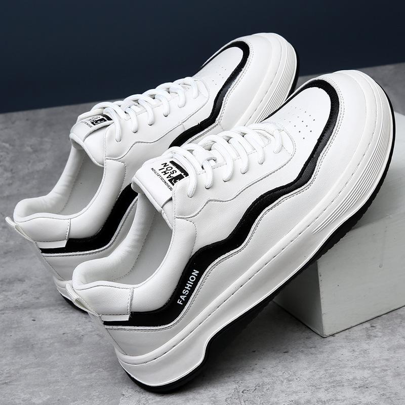 Board shoes men's shoes 2025 spring new breathable casual shoes leather sports shoes trend versatile platform white shoes