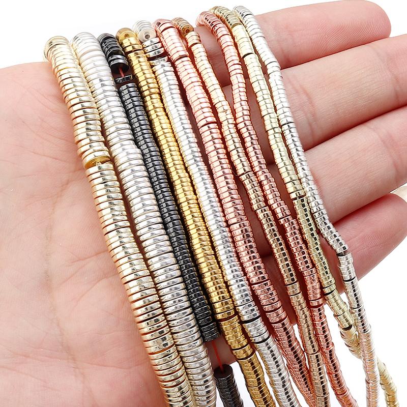 280-370pcs/Strand 3 4 6 8mm Natural Stone Rondelle Hematite Beads Beasd for Jewelry Making Flat Round Disc Loose Spacer Beads