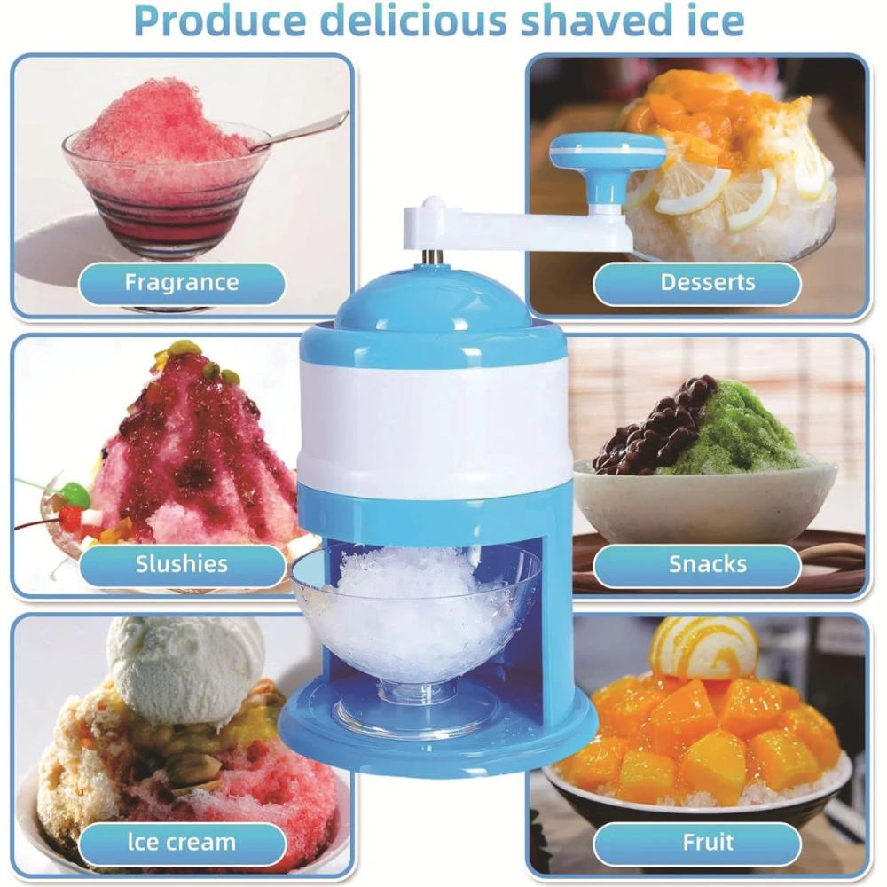 Ice Shaver Snow Cone Hand Crank Ice Crusher Portable Ice Machine with Shaved Ice Bowl Cone Maker for Home Office Outdoor Camping