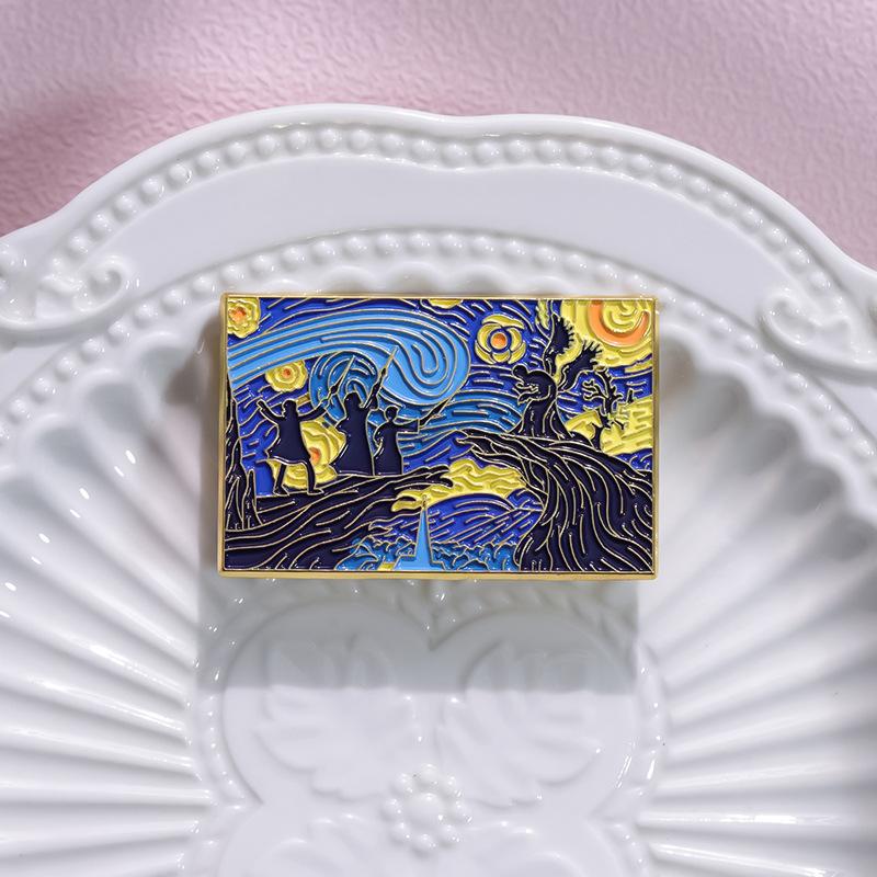 Gogh Artistic Van Inspired Castle Brooch Featuring Stars And Celestial Themes For All