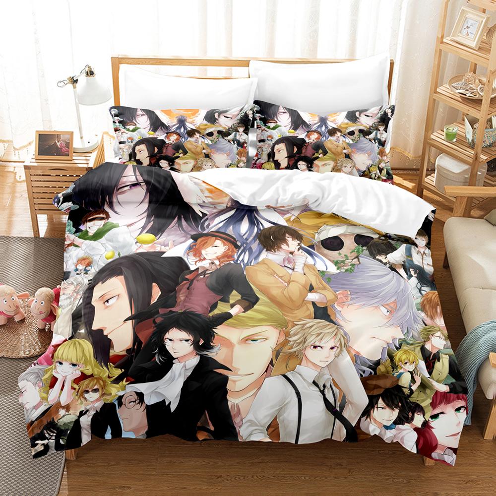 Anime : Bungo Stray Dogs Bedding Set Cartoon Duvet Cover And Pillowcases Queen Full Size Kids Gift Decor Home Bedclothes