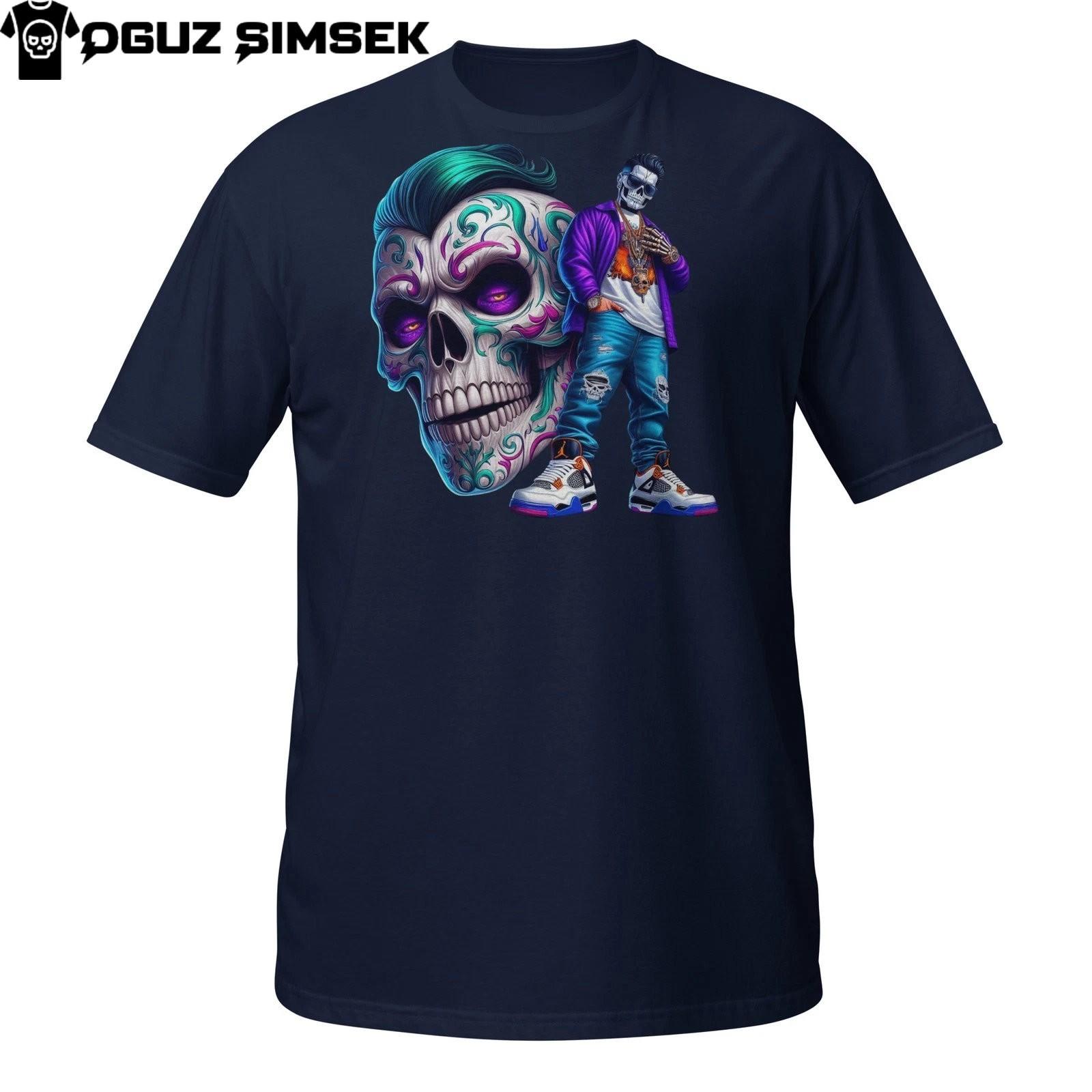 Urban Skull T-Shirt Mens Womens Tees Top – Streetwear Man with Sugar Skull Graffiti Design XL