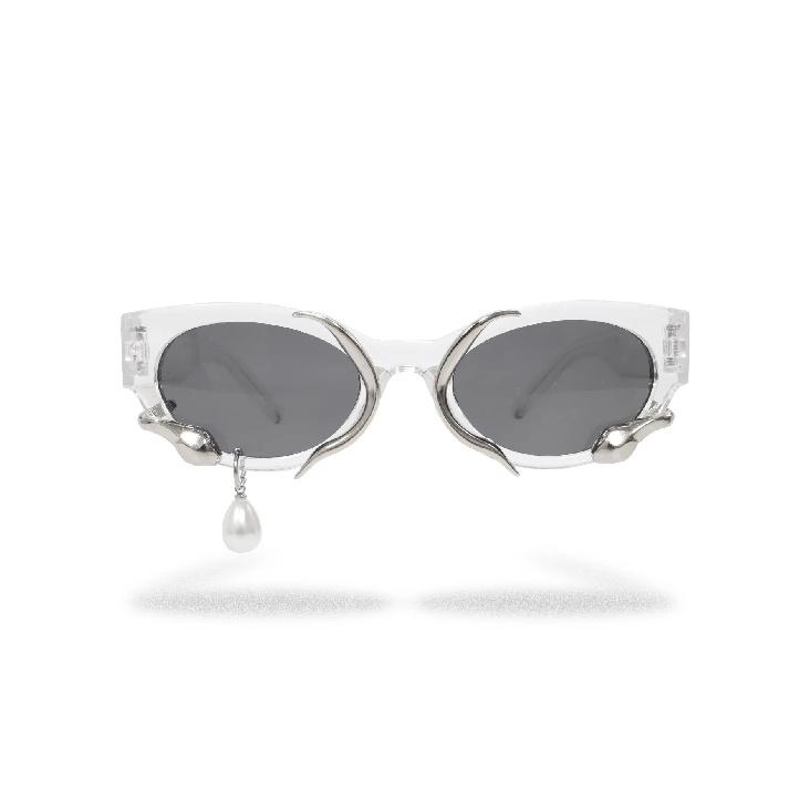 Punk Pearl Earrings Beautiful Women Shedding Tears Sunglasses Personalized Small Face Cat Eyes High-End Fashion Women Glasses