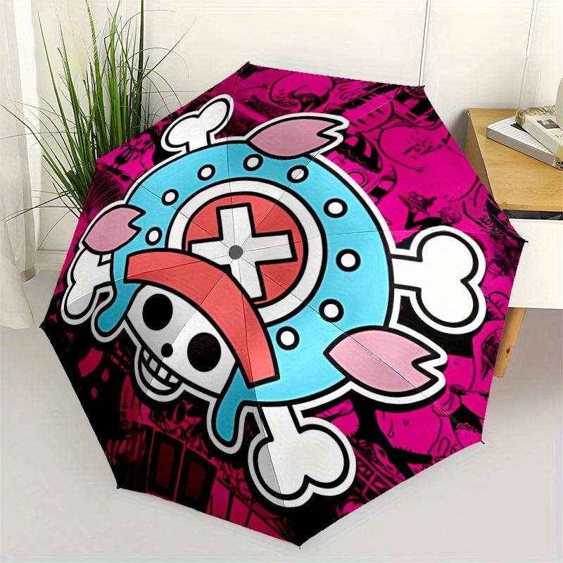1 pz One Piece Teschio di Chopper Ombrello Pieghevole Portatile Automatico Apri/Chiudi Carino per Esterno con Struttura a 8 Stecche per Donna/Uomo, Uso Stagionale 0901070