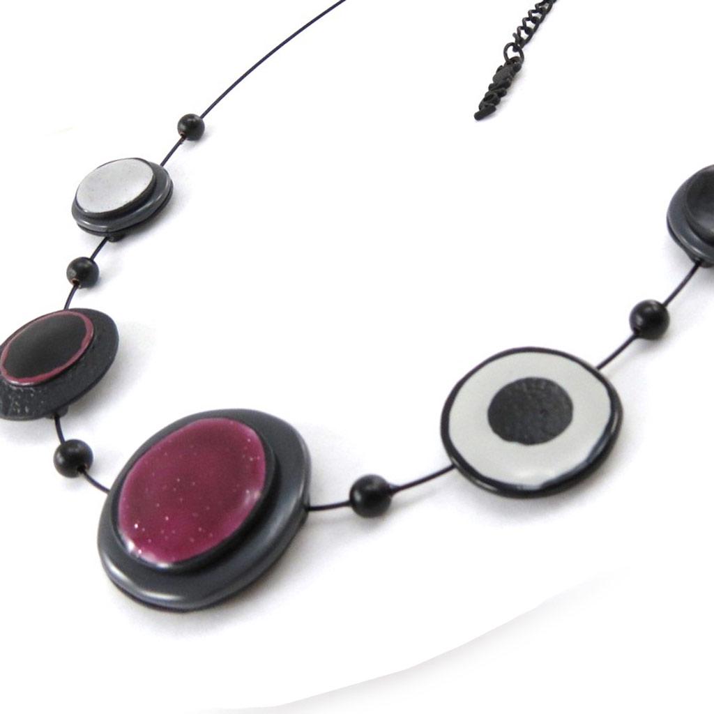 NOA [J2202] - Κολιέ Δημιουργού 'Μακαρόν' μωβ γκρι