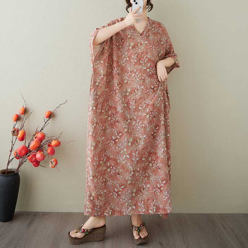 Vintage Long Dress with Cotton and Linen Patterns