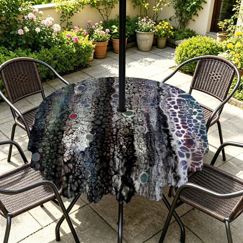Outdoor Round Tablecloth With Umbrella Hole Waterproof Oil-Resistant Patio Dining Cover Deck Garden Terrace